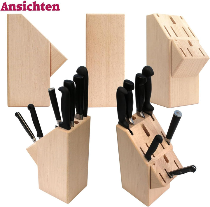 Messerblock aus Holz mit Gravur, Name + Motiv, Buchenholz Block für Küchenmesser, Messerhalter, Orga