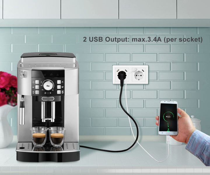 USB Steckdose, Kaifire Schuko Doppelsteckdose mit 2 USB Anschluss und 2 Typ C System 55 Schutzkontak