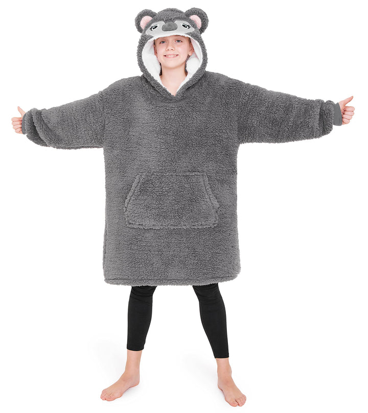 CityComfort Decke Hoodie Kinder Fleece Übergrösse Kapuzenpullover Mädchen Einheitsgrösse Grauer Koal