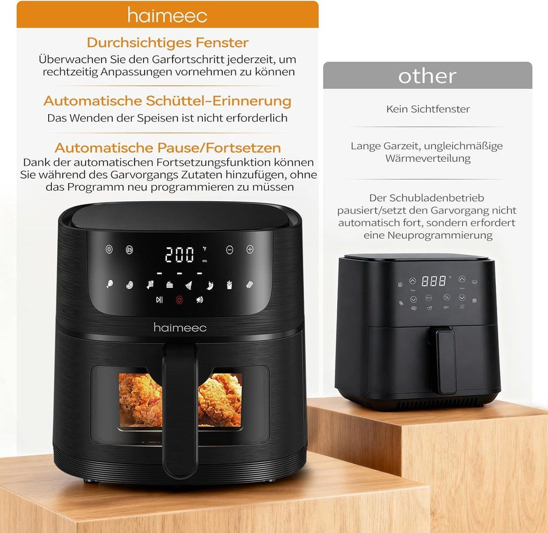 Airfryer 4L, Heissluftfritteuse mit Sichtfenster, Fritteuse ohne Öl mit Shake-Reminder, Antihaftbesc