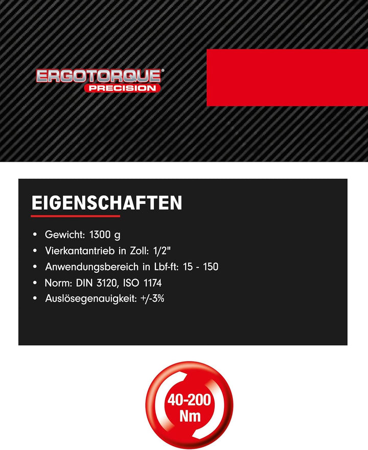 KS Tools Ratschen Drehmomentschlüssel 1/2 Zoll ERGOTORQUEprecision 516.6542 I 40-200 Nm I Mit Doppel
