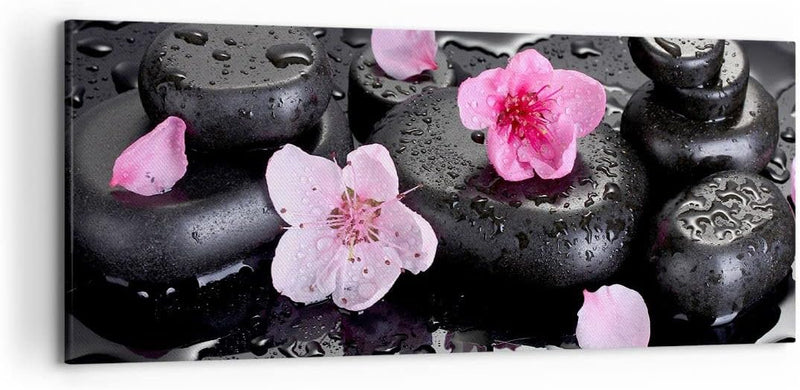 Wandbilder Dekoration Wohnzimmer Blumen Steine Tropfen Spa Panorama Bilder auf Leinwand 120x50cm Lei