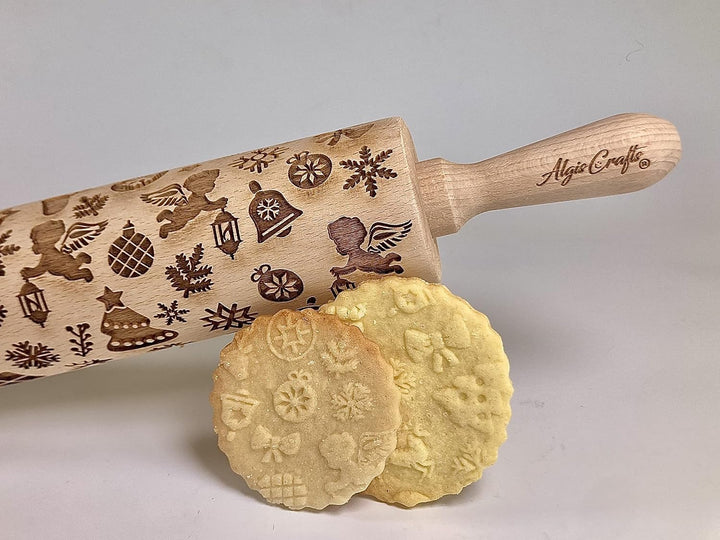 WEIHNACHTSGESCHENKE Nudelholz mit Muster Weihnachten Backen - Teigroller Holz für DIY Weihnachten Pl
