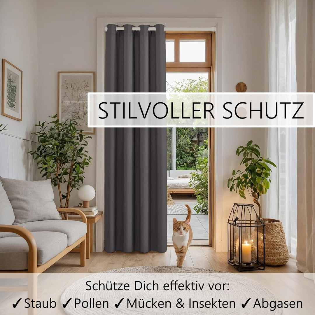 tinycurtains, Türvorhang mit Teleskopstange, einfache Montage in nur 1 Minute ohne Bohren (Türvorhan