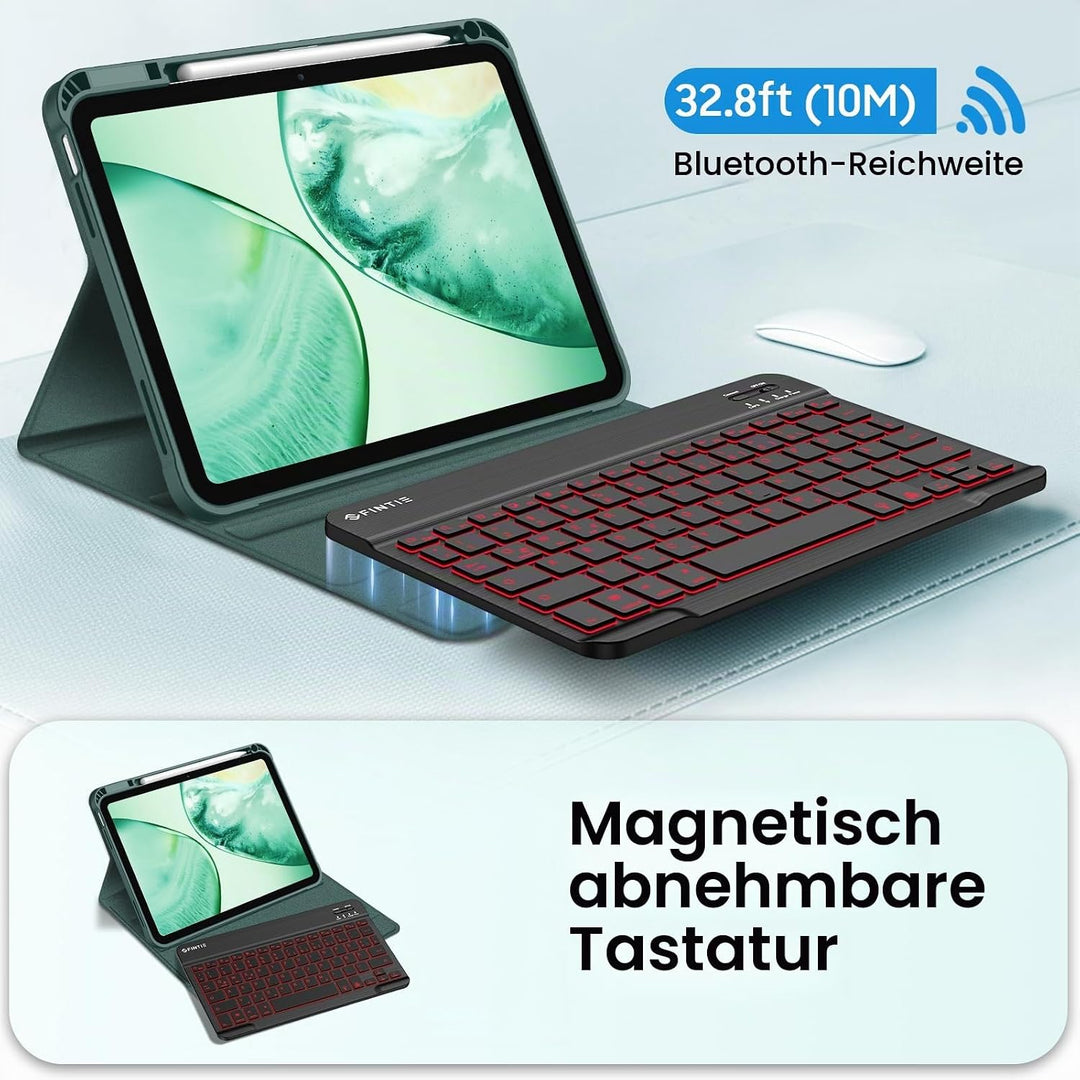 FINTIE Hülle mit Tastatur für iPad A16 11 Generation/10 Gen (11/10.9 Zoll, 2025/2022), 7-farbige Hin