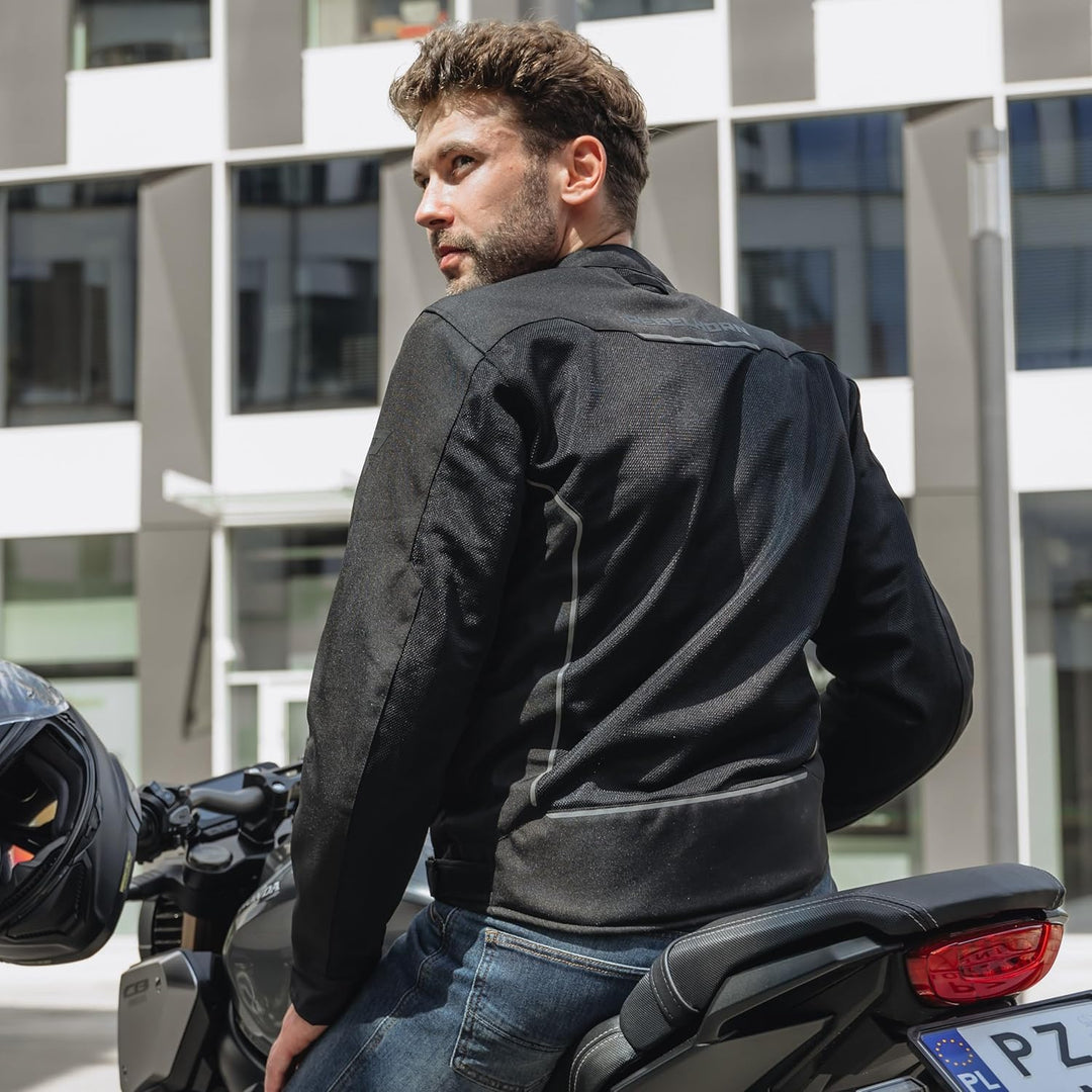 REBELHORN Wave Motorradjacke Herren | Textil | Mesh-Belüftungseinsätze | Ellbogen und Schulterprotek