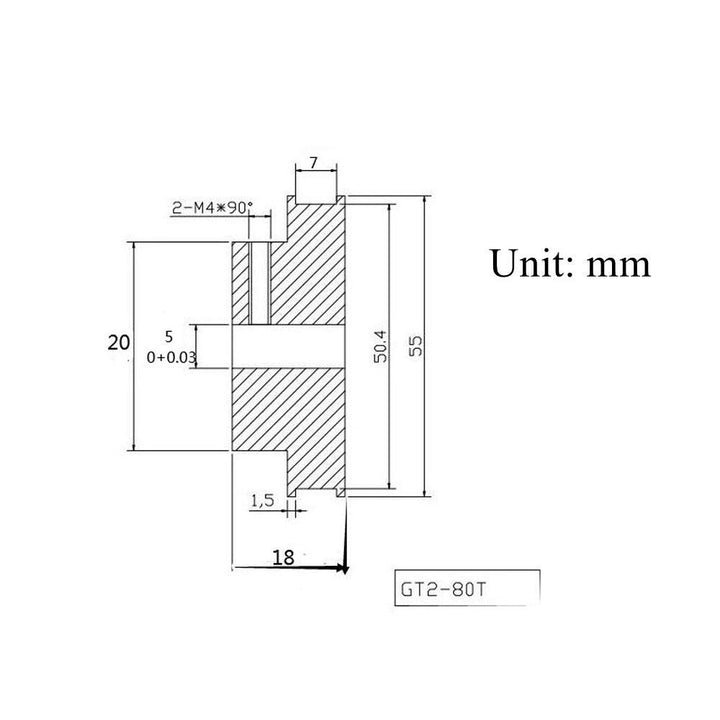 4 Stück 5 mm Bohrung 80T GT2 Riemenscheibe Synchronrad GT2 Zahnriemenscheibe 80 Zähne für Voron 2.4