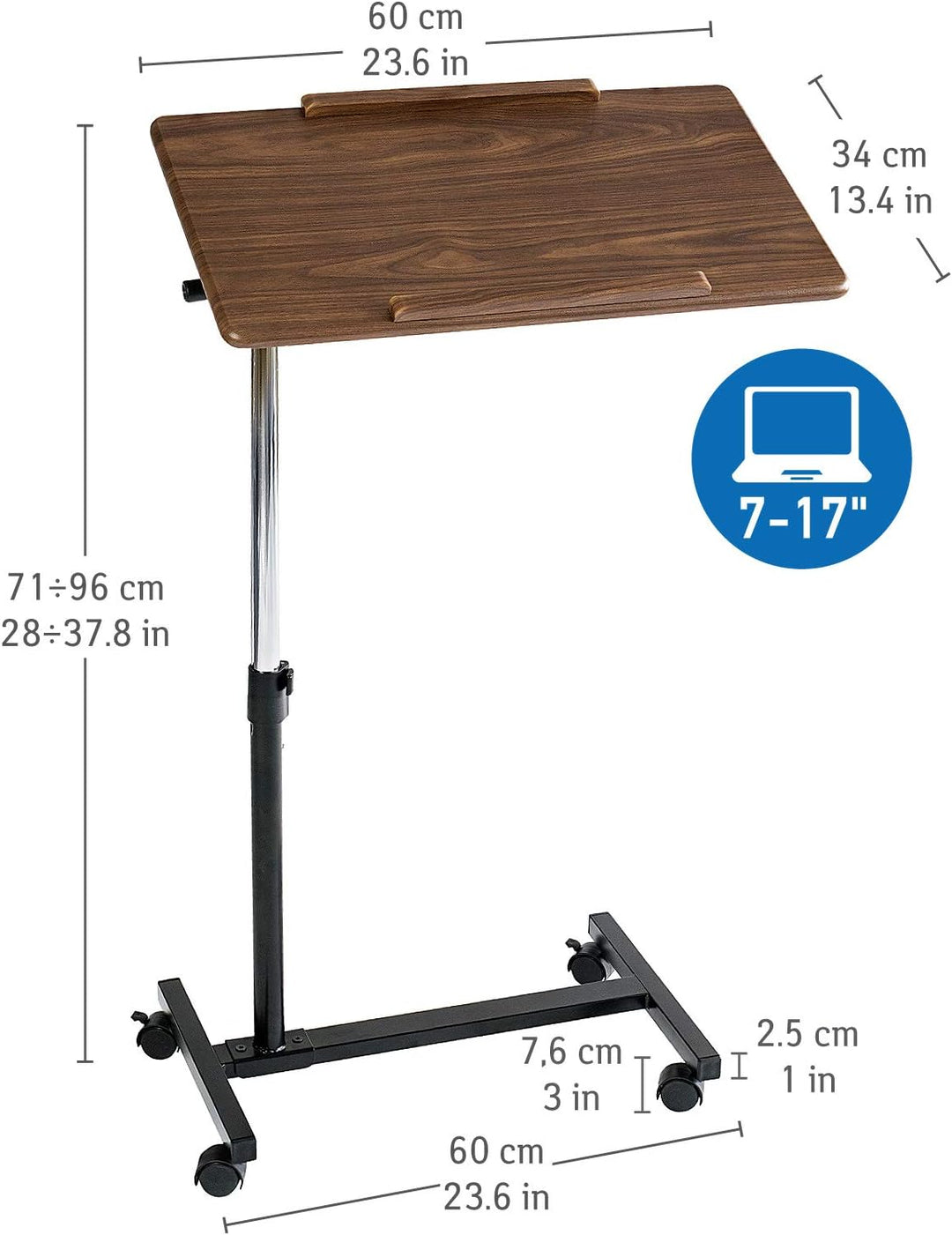 Tatkraft Gain - Laptoptisch Höhenverstellbar, mit Rollen, Laptoptisch Sofa & Bett, Tischplatte Einst