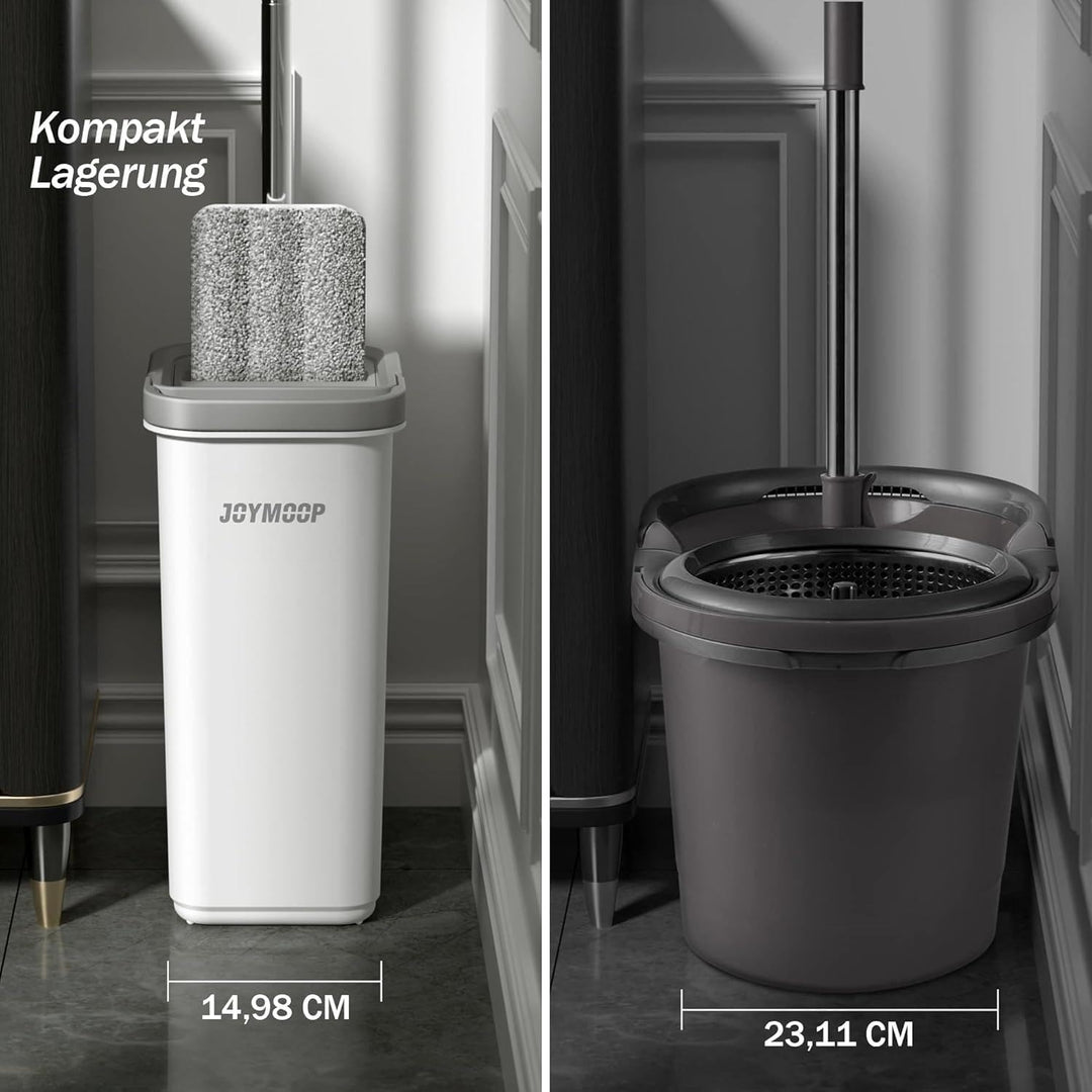 JOYMOOP Wischmopp und Eimer mit Auswringer-Set, freihändiger flacher Bodenwischer und Eimer, mit 3 w