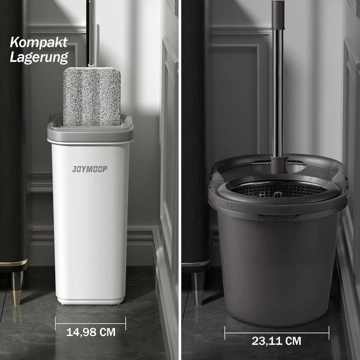 JOYMOOP Wischmopp und Eimer mit Auswringer-Set, freihändiger flacher Bodenwischer und Eimer, mit 3 w