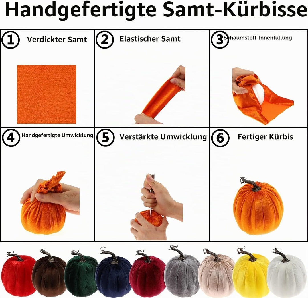Gresorth 8 Stück Sortiert Gefälscht Handgefertigt Orange Samt Kürbisse Künstlich Herbsternte Hallowe