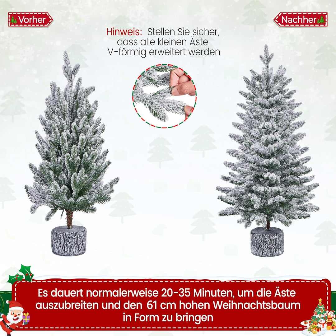 Yaheetech 94 cm Mini Künstlicher Weihnachtsbaum mit Schnee, Eingetopfter Tannenbaum mit 50 LEDs in W