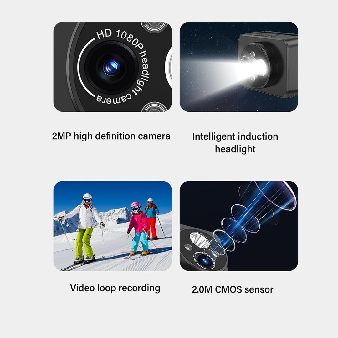 LICAEVEY Head-Mounted-Action-Kamera, 1080P, 45-Grad-Einstellung, Smart Sensing mit LED-Scheinwerfer-