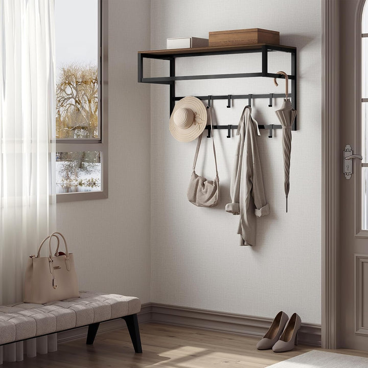 eSituro Wandgarderobe mit Ablage, Kleiderständer Wand mit Kleiderstange 10 Haken, Garderobe Wandmont