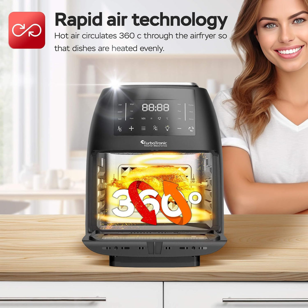 TurboTronic Heissluftfritteuse XXL 12L – Digitale Airfryer & Dörrautomat mit 12 Programmen, Fettfrei