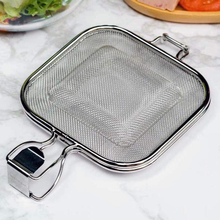 TAMUME Edelstahl-Sandwich-Grillkorb mit Klemme, Geeignetes Grill-Backteil für Backofen und Toaster m