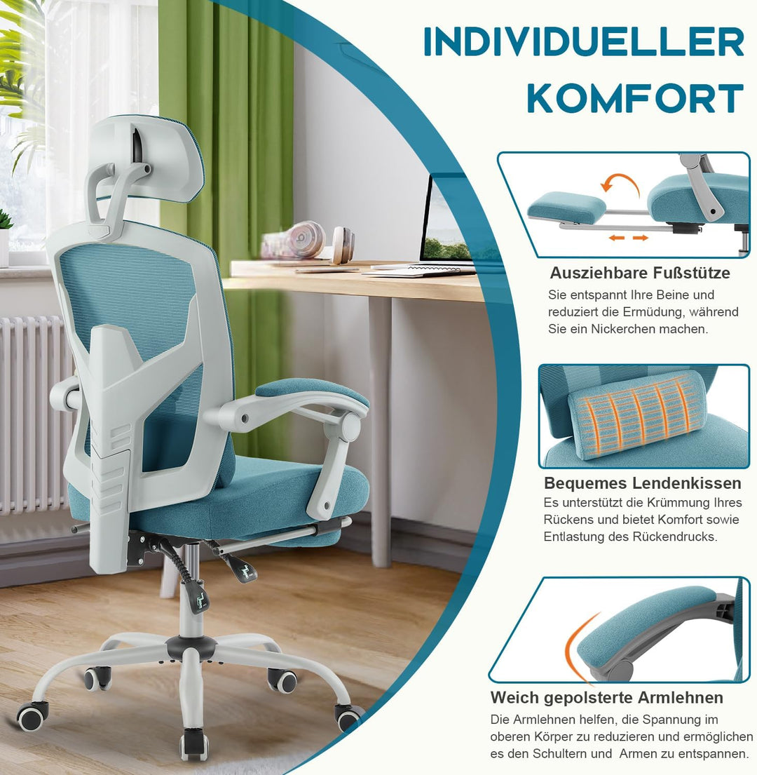 DUMOS Bürostuhl Ergonomisch EIN Schreibtischstuhl mit Komfortarmlehnen Ausgestattet mit Einer Bequem