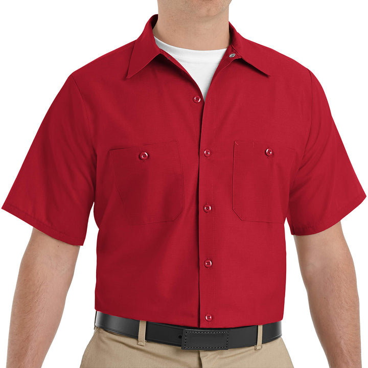 Red Kap Herren Men's Short Sleeve Industrial Stripe Work Shirt Hemd XXL Rot/Ausflug, Einfarbig (Geta