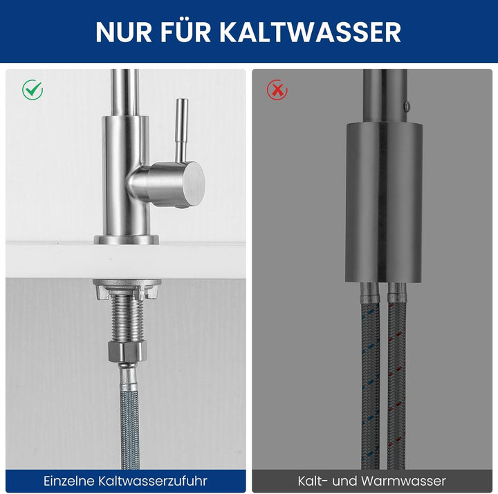 CECIPA Kaltwasserhahn aus Edelstahl, 360° drehbarer Wasserhahn nur Kaltwasser, Robuste Kaltwasser Ar