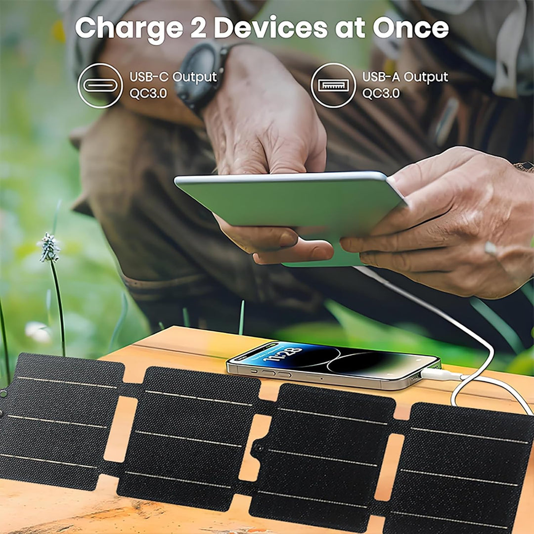 14W Faltbares Solarpanel, IPX6 Wasserfest ETFE, USB-A/Type-C 22% Effizienz, Kompatibel mit Telefon/S