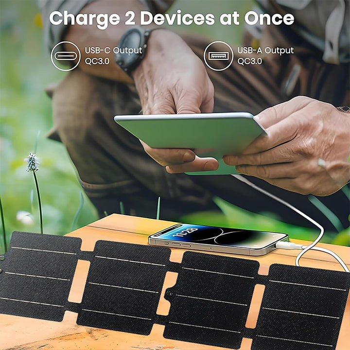 14W Faltbares Solarpanel, IPX6 Wasserfest ETFE, USB-A/Type-C 22% Effizienz, Kompatibel mit Telefon/S