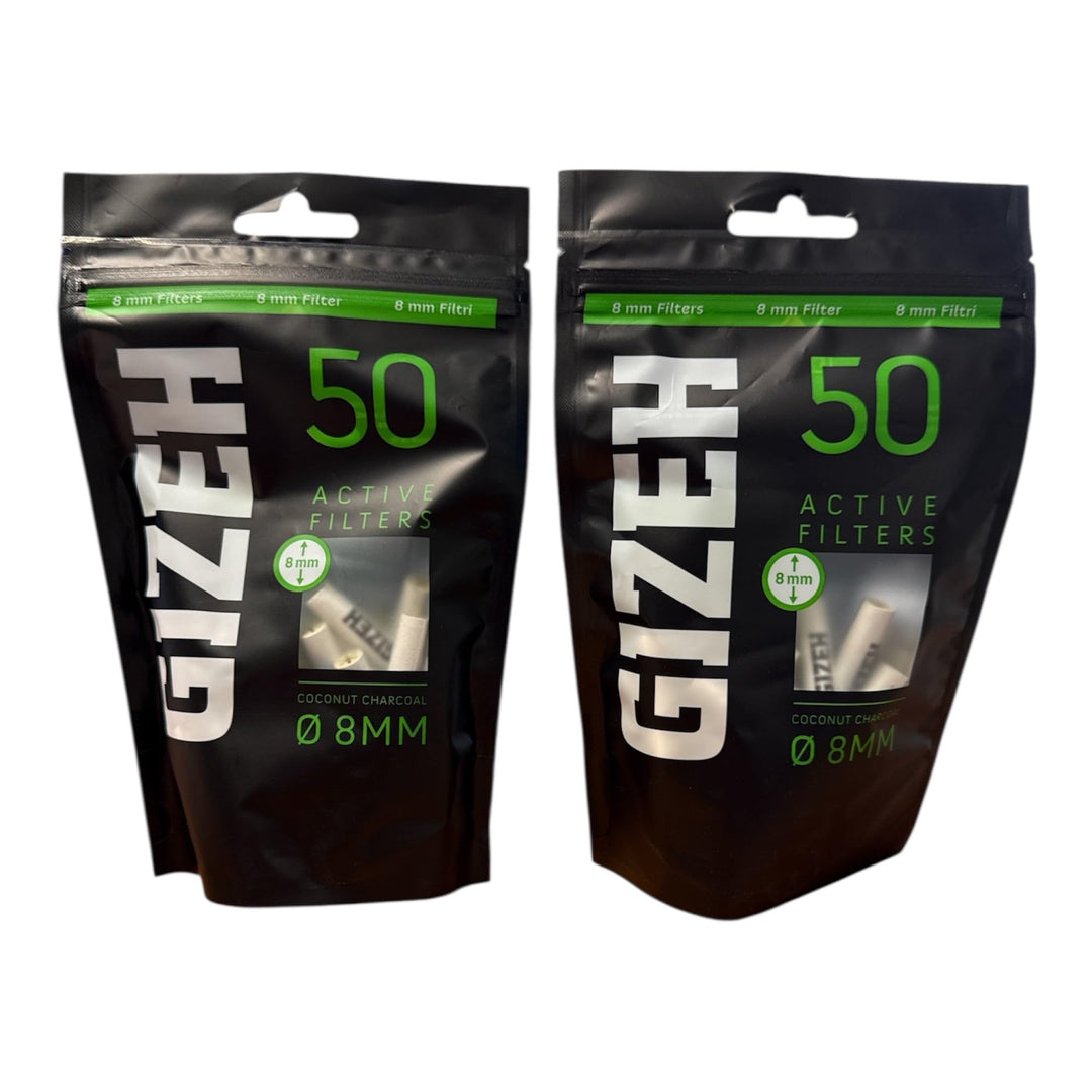 GIZEH Active Filter - 8 mm Aktivkohlefilter mit Keramikkappen - 2 Tüten mit je 50 Filtern