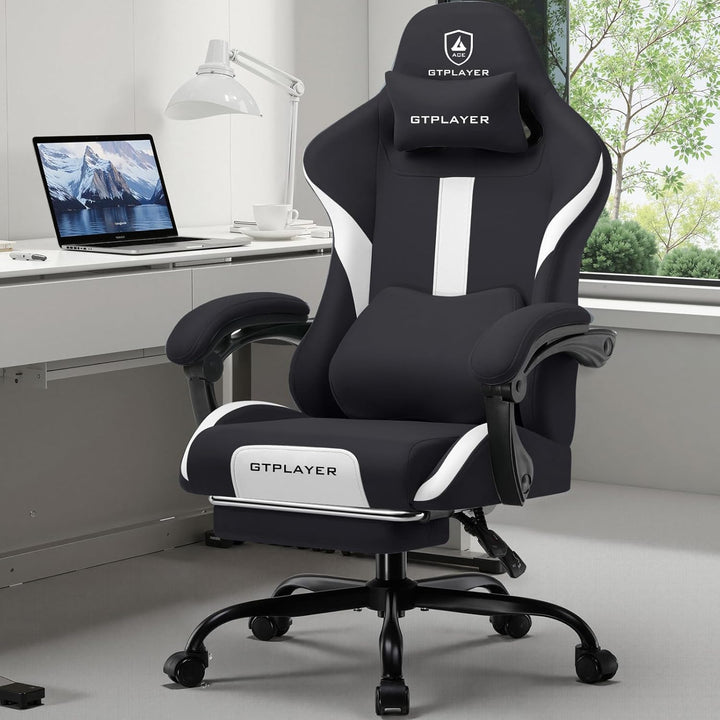 GTPLAYER Gaming Stuhl Bürostuhl Ergonomisch Gaming Sessel mit Kopfstütze und Cloud-Lendenkissen, Gep