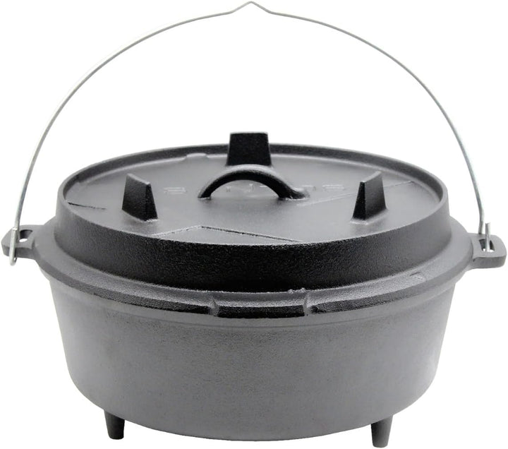 SANTOS Dutch Oven mit Deckel - Schmortopf für Aussenküche - 5,7 L/6 Qt. Feuertopf mit Füssen - Gusse