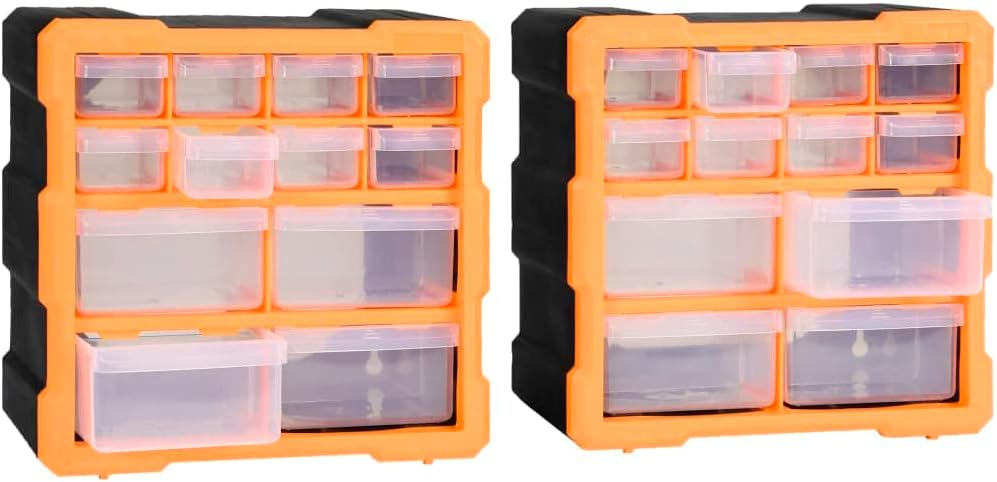 Myheimly Multi-Schubladen-Organizer 2 Stk. 12 Schubladen 26,5x16x26 cm Orange und Schwarz 12 Schubla