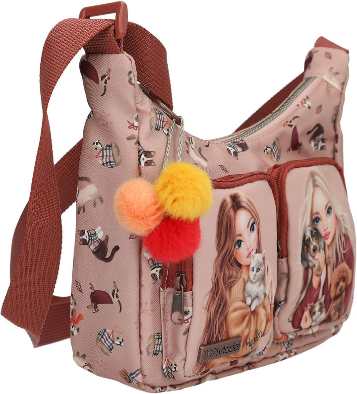 Depesche TOPModel Fur Ever Friends Umhängetasche für Mädchen, Rosa mit Kunstfell-Pompons, 2 Aussenta