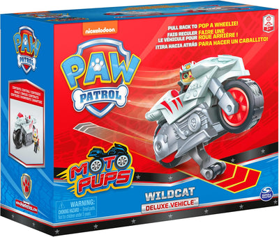 Paw Patrol Moto Pups - Wildcat Figur mit Rückzugmotor mit Wheelie-Funktion - Spielzeugauto