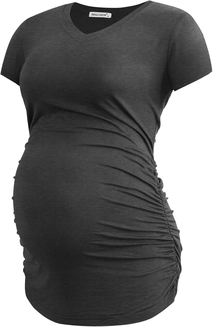 Smallshow Damen Umstandstop V Hals Schwangerschaft Seite Geraffte Umstandskleidung Tops T Shirt 3 Pa