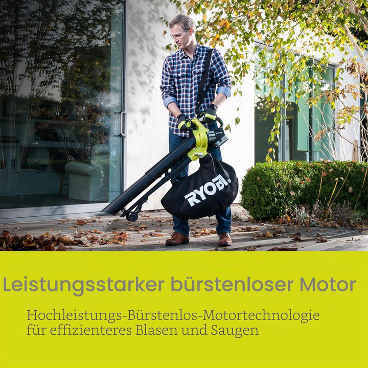 RYOBI 18 V ONE+ Brushless Akku-Laubsauger und Laubgebläse OBV18 (Luftmenge 6,0 m³/min, Luftgeschwind