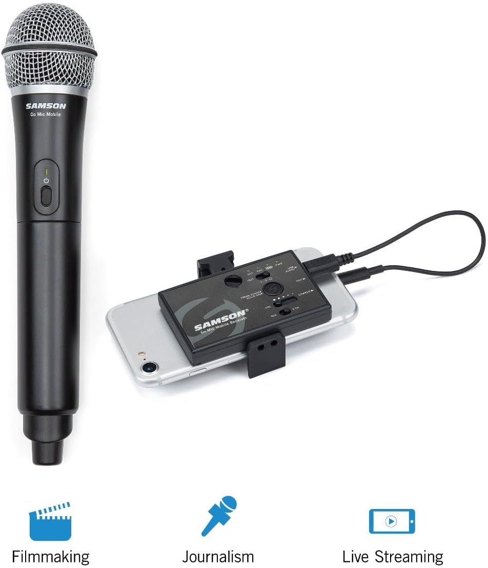 SAMSON Professional Handheld Wireless System for Mobile Video, schwarz Mikrofon und Empfänger, Mikro