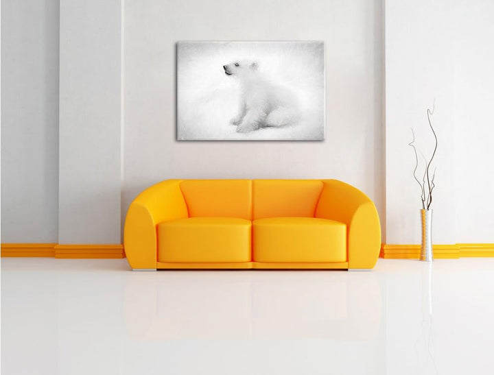 Pixxprint niedliches Eisbär Baby Kunst / 100x70cm Leinwandbild bespannt auf Holzrahmen/Wandbild Kuns