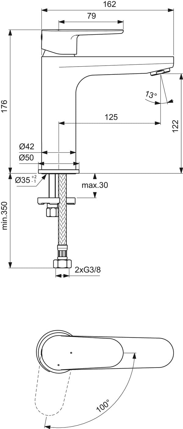 Ideal Standard BC700AA Cerafine O Waschtischarmatur ohne Ablaufgarnitur BlueStart,Auslaufhöhe 122mm