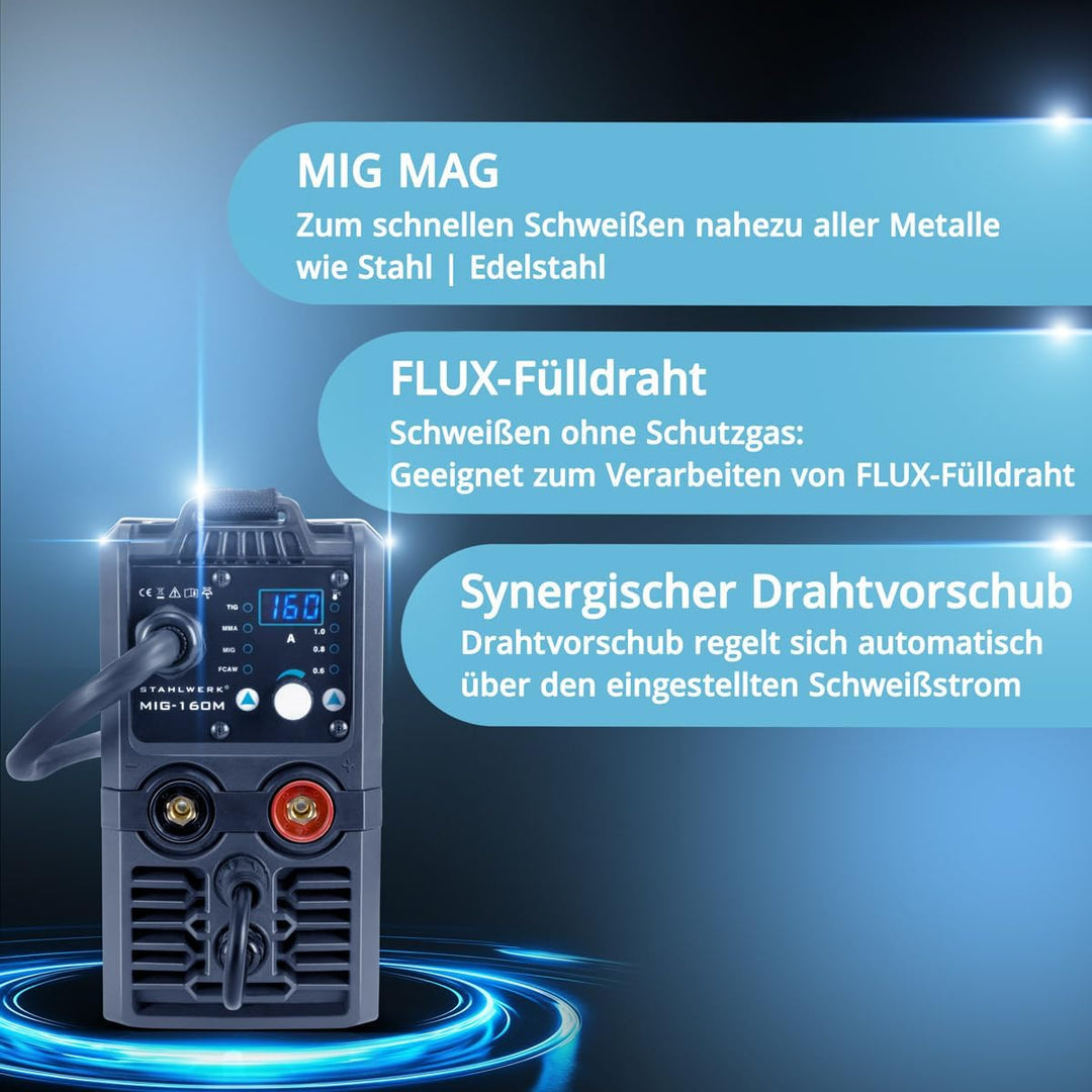 STAHLWERK MIG MAG 160 M IGBT-Schweissgerät Vollsynergisches 5 in 1 Kombigerät mit echten 160 Ampere