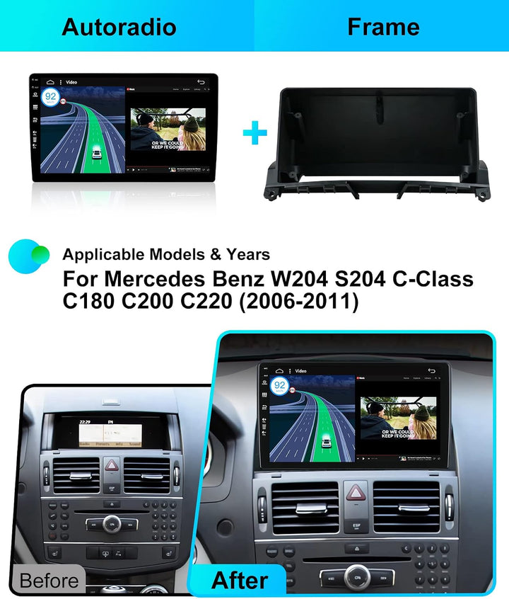 Android 15 IPS Autoradio für Benz W204 S204 C-Class C180 C200 C220 (2006-2011) - Eingebautes CarPlay