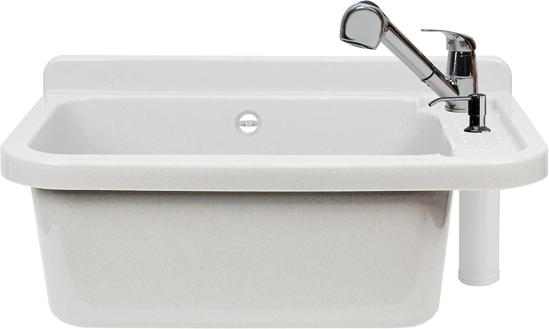 VBChome Ausgussbecken 50 cm x 35 cm x 21 cm Waschtrog mit Armatur und Seifenspender Spülbecken mit Ü