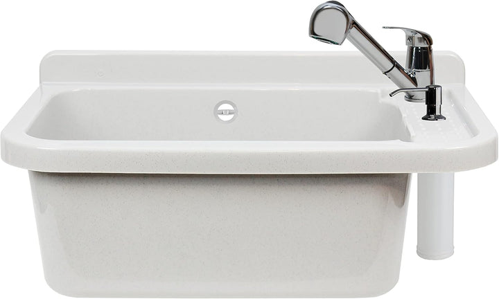 VBChome Ausgussbecken 50 cm x 35 cm x 21 cm Waschtrog mit Armatur und Seifenspender Spülbecken mit Ü