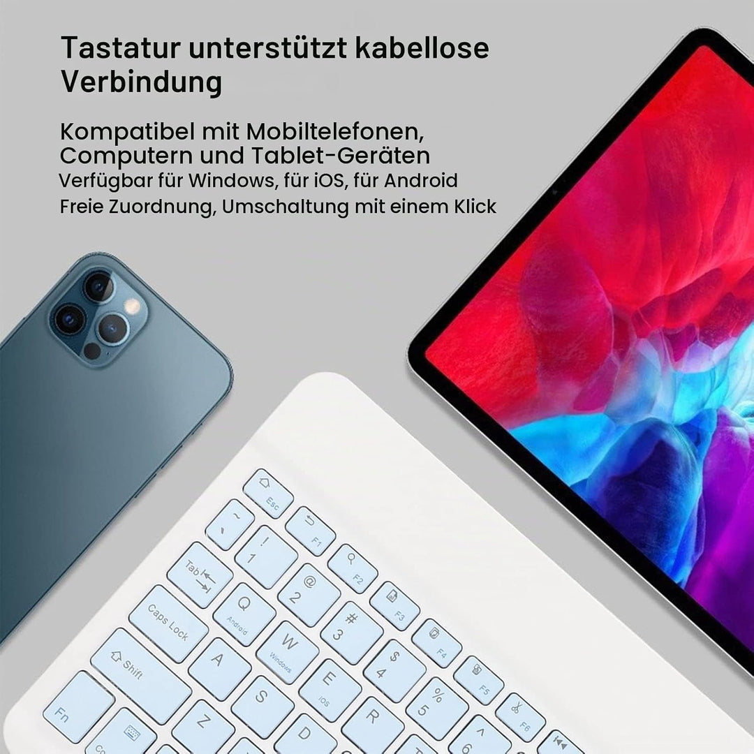 Kabellose Tastatur und Maus, 10 Zoll Bluetooth Tastatur Set, USB Aufladung, Ultradünne, Leise, Kabel