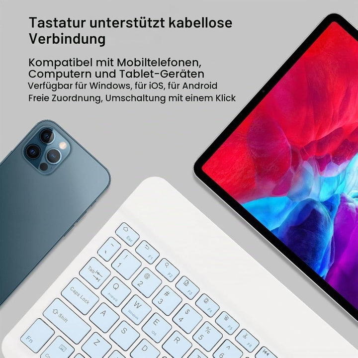 Kabellose Tastatur und Maus, 10 Zoll Bluetooth Tastatur Set, USB Aufladung, Ultradünne, Leise, Kabel