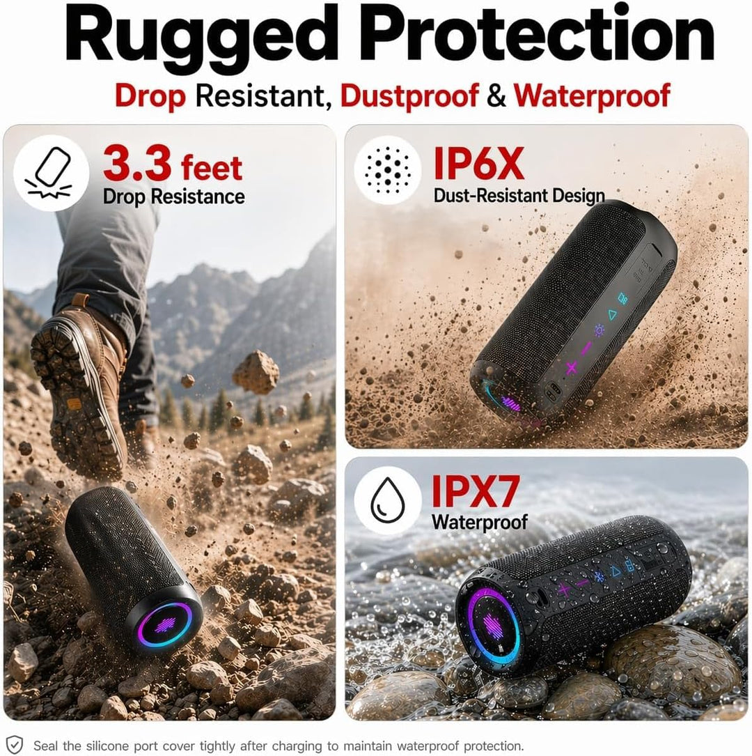 TIMU Bluetooth Lautsprecher mit Licht, Bluetooth 5.4 Musikbox, 25W Dual Lautsprecher, Dualen Bass-Tr