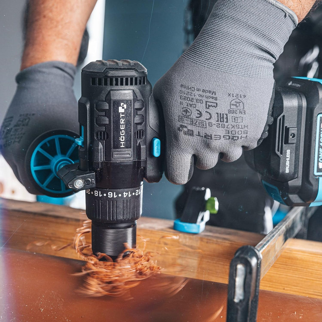HÖGERT TECHNIK Bürstenloser Akku-Bohrschrauber 18V, 80 Nm Drehmoment, 13 mm Bohrfutter, 20+1 Drehmom