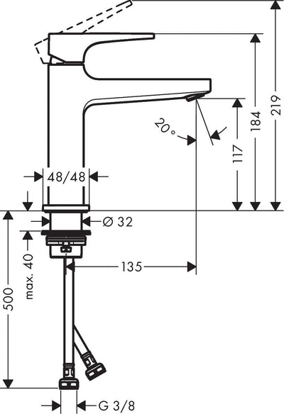 hansgrohe Wasserhahn Metropol, wassersparende Armatur mit Komfort-Höhe 110mm mit Push-Open Ablaufgar