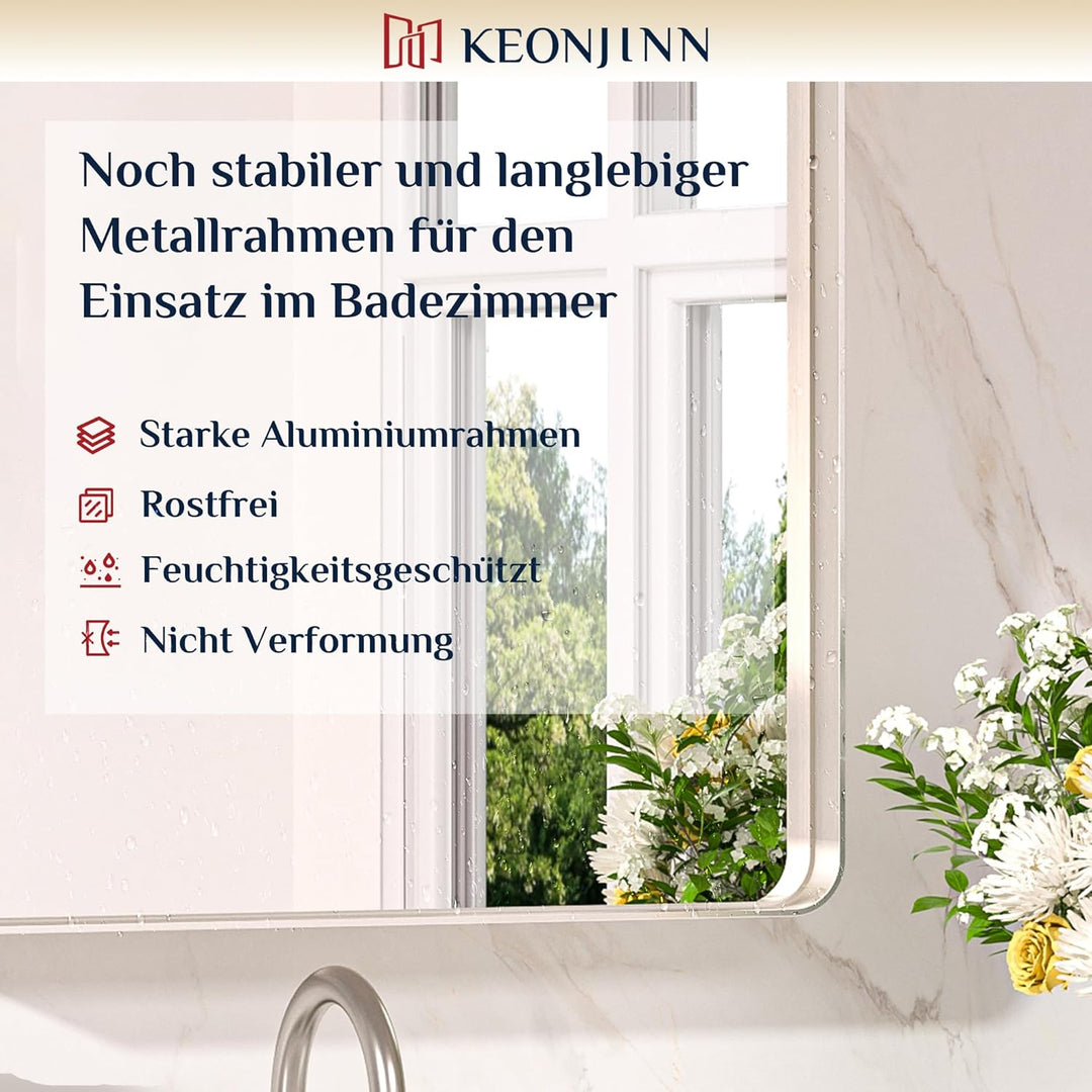 Keonjinn Wand Spiegel Nickel 182x90cm, Badezimmerspiegel Badspiegel mit Metallrahmen, Gehärtetes Gla