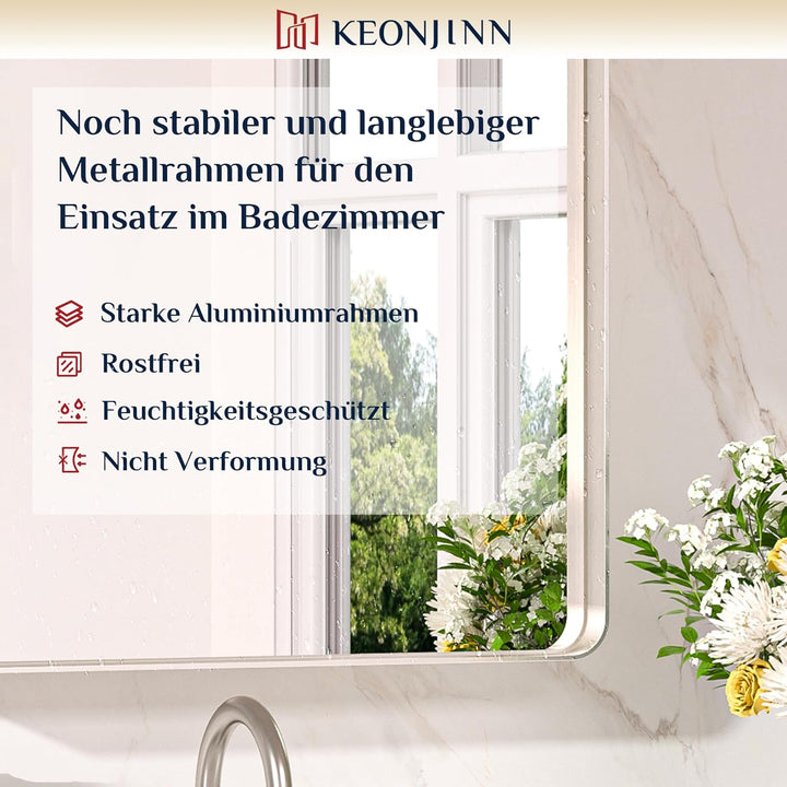 Keonjinn Wand Spiegel Nickel 182x90cm, Badezimmerspiegel Badspiegel mit Metallrahmen, Gehärtetes Gla