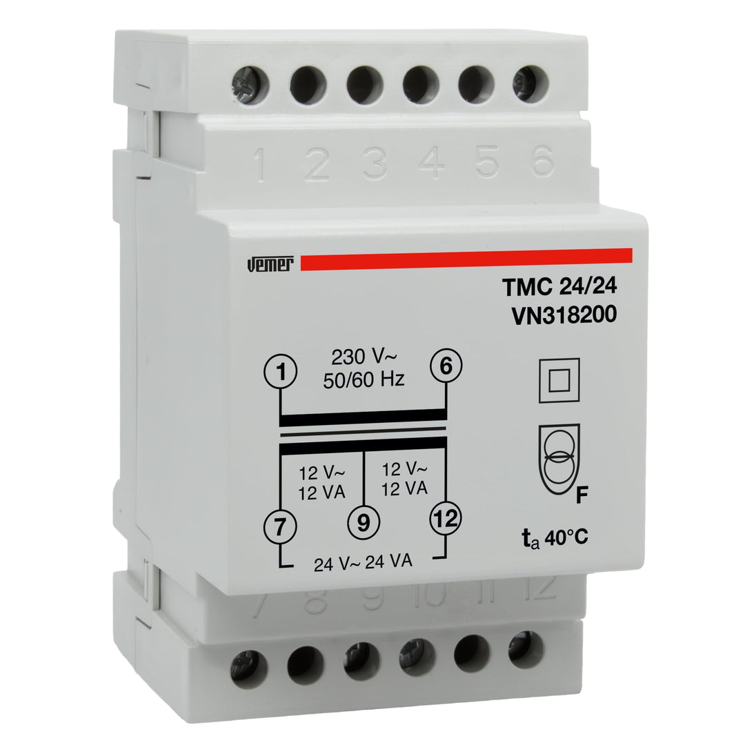 VEMER VN318200 Transformator TMC 24/24 von DIN-Schiene für kontinuierlichen Betrieb 230V/12-24V, Wei