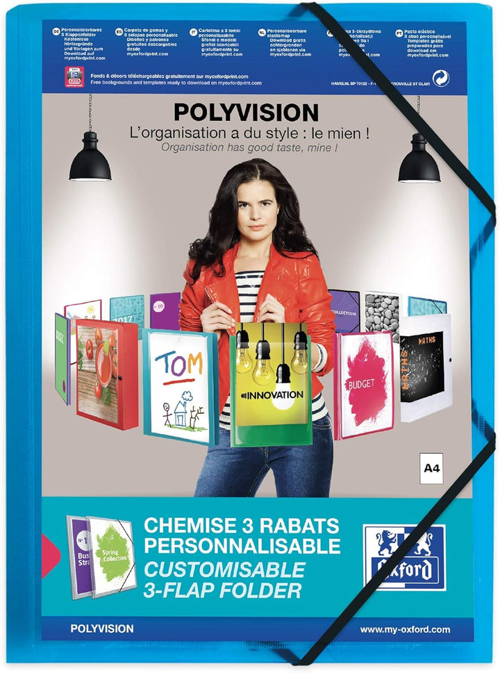 Oxford Kunststoff-Eckspannmappe polyvision, A4, 3 Klappen, 12er Pack blau Eckspannermappe polyvision