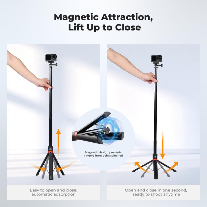 K&F CONCEPT 142 cm Selfie-Stick für Actionkameras, 2-in-1 Tragbarer Selfie Stick Stativ mit Dreizack